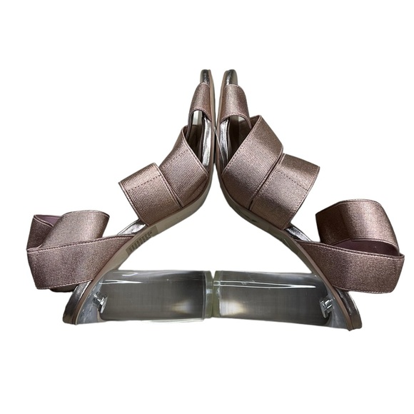 Leith Rose Gold Metallic Open Toe Sandals Size 7.5M Lucite Clear Heels - Picture 5 of 6